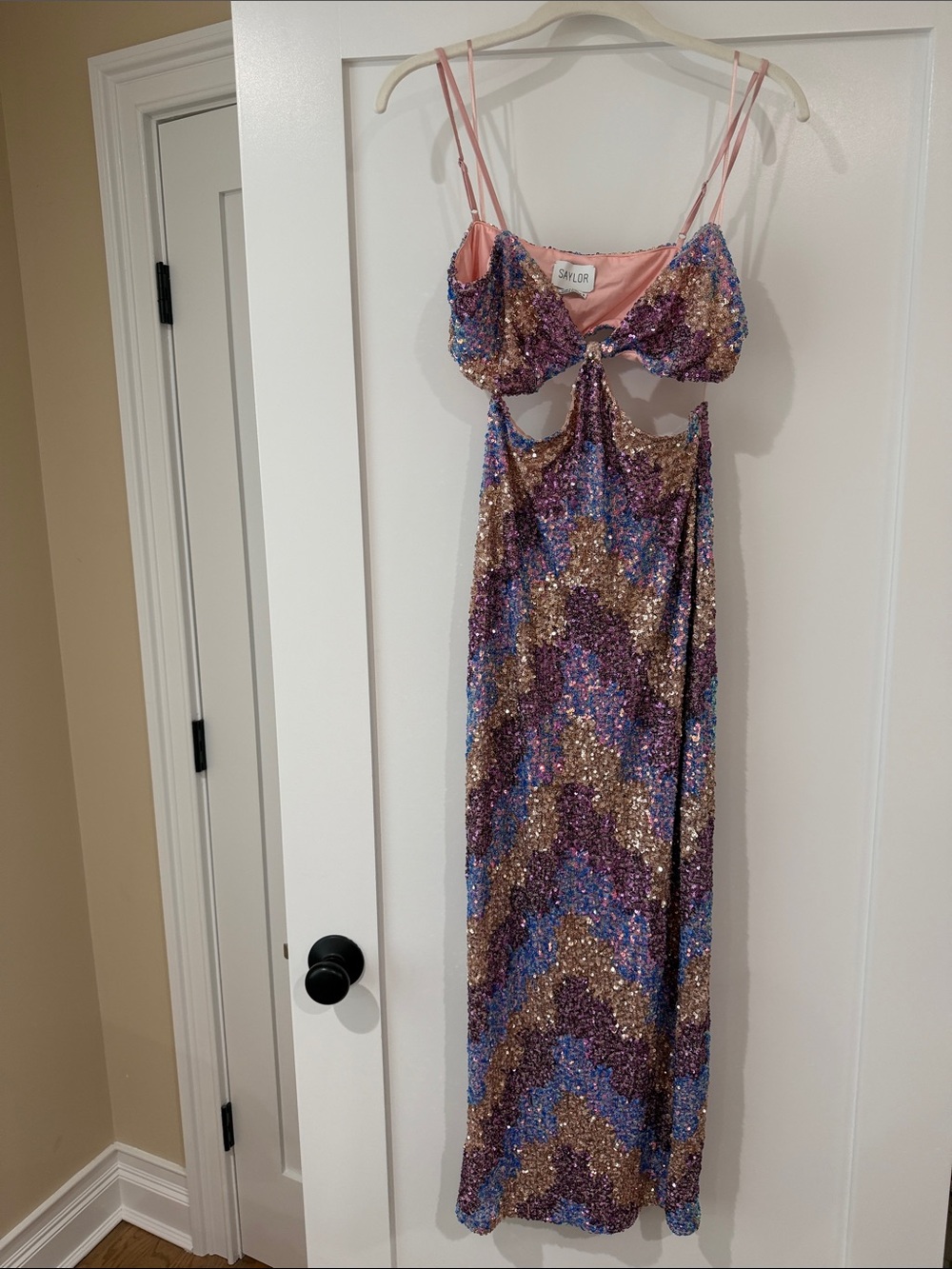 SAYLOR Pink Gold Purple Sequin Midi Dress - Picture 2 of 3